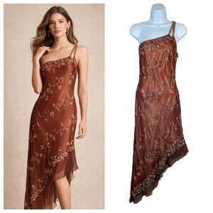 Vintage Y2K Scala Dress Size L Beaded Silk Fairycore Formal Prom Asymmetrical